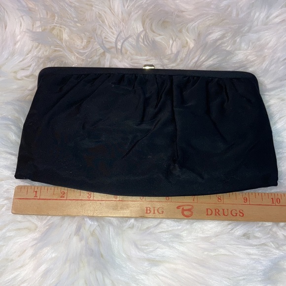 BOBBIE JEROME blk evening bag, sz. on pics, 1 spot, gold handle option. $15 - Picture 5 of 8